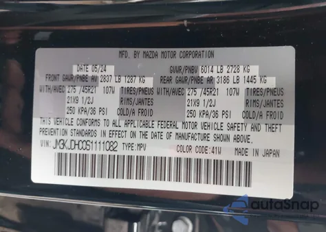 2025 Mazda Cx-70 3.3 Turbo S Premium from USA, damaged, VIN JM3KJDHC0S1111082